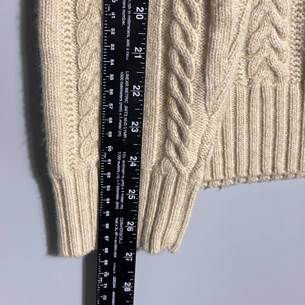J Crew Rugged Merino Wool Cable Knit 1/4 Zip Mock Neck Sweater Mens Size Large‎